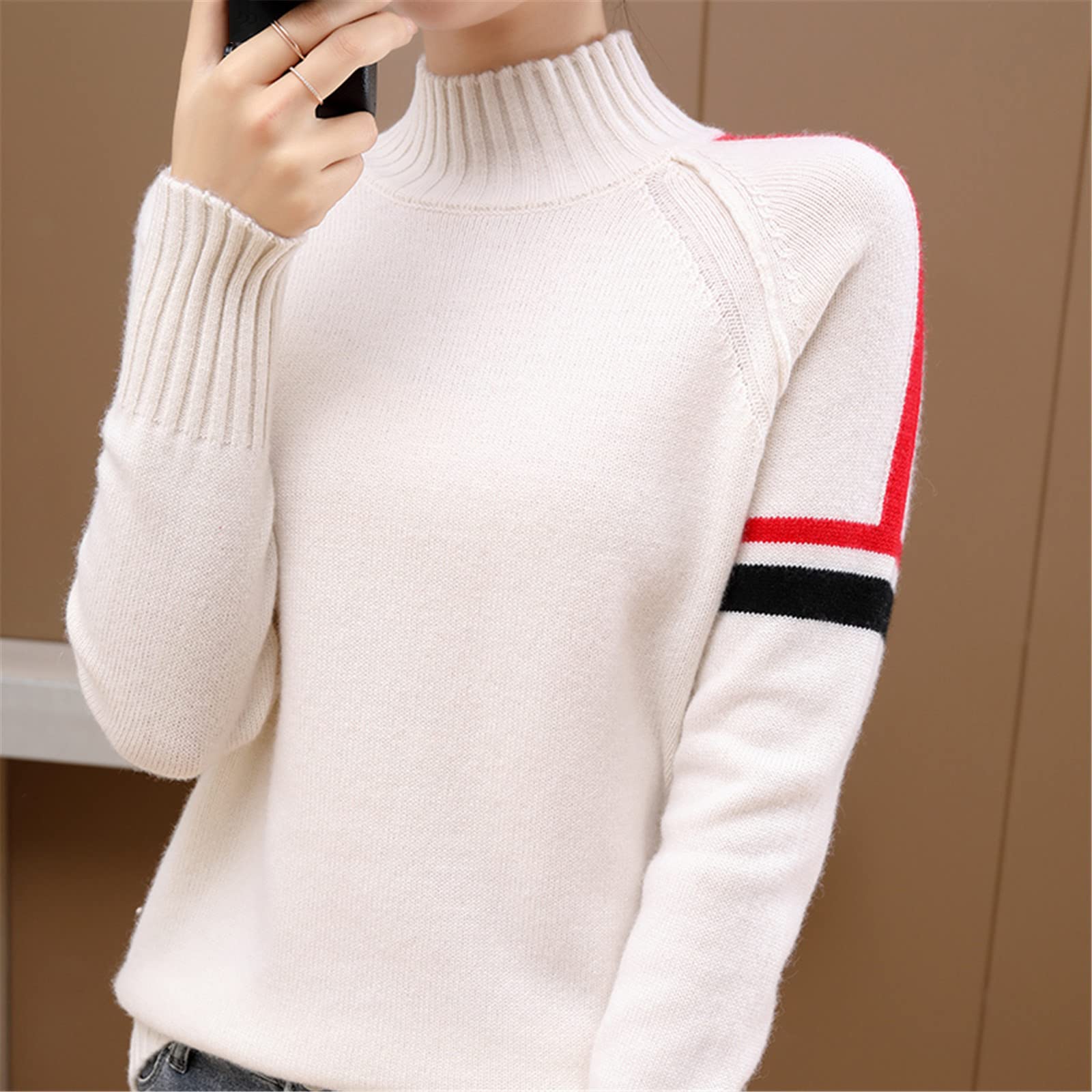 Kelsiop Suéter de cachemira de lana 100% suéter de cuello alto para mujer suéter casual de otoño e invierno