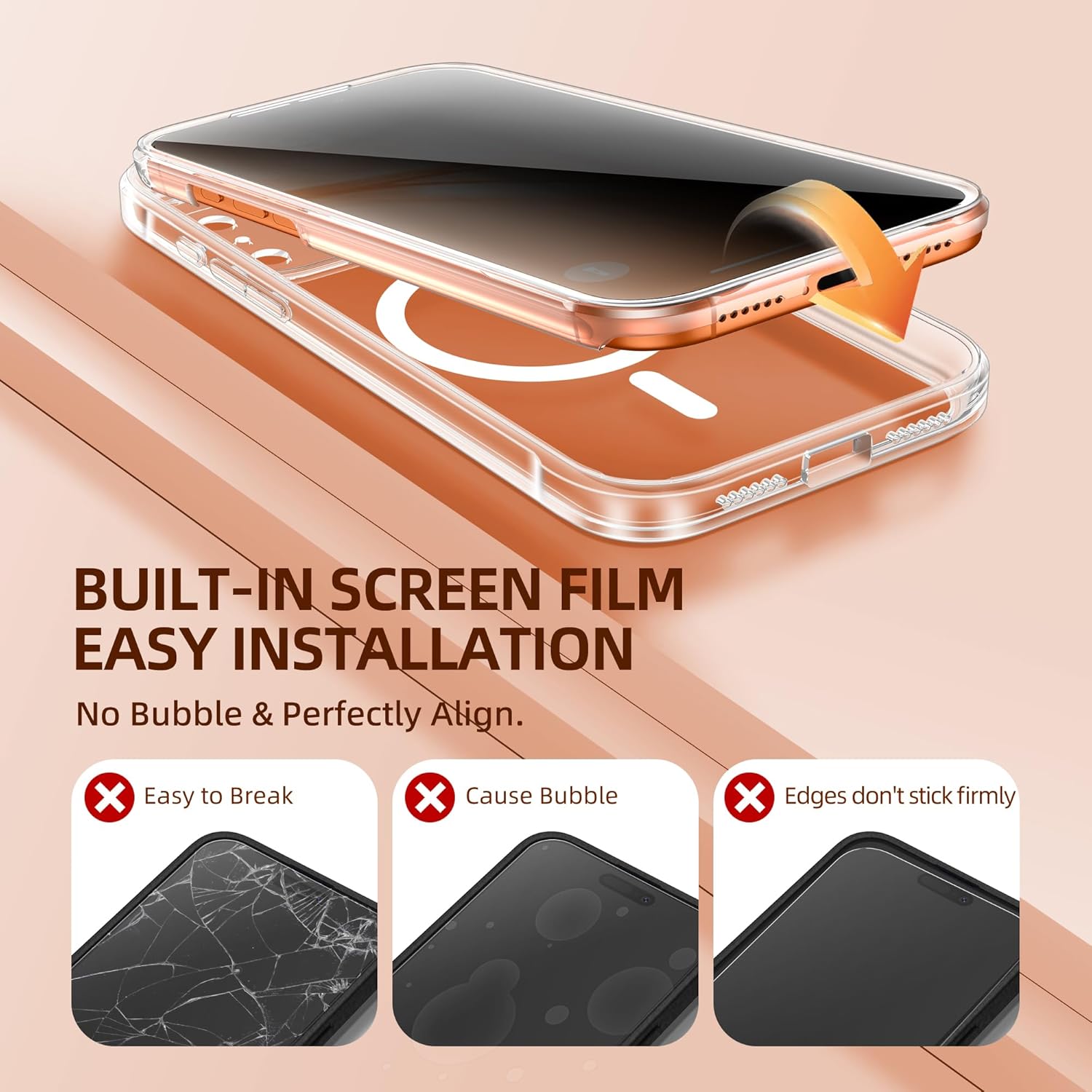 BERFY for iPhone 17 Pro Max Case, Compatible with MagSafe, Built-in Privacy Screen Protector, Camera Protection, Shockproof Full Body Phone Case 6.9", Clear