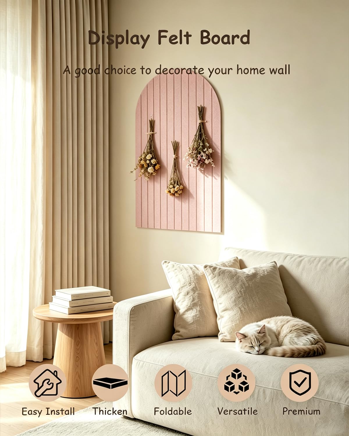 Tablón de anuncios plegable de corcho de 0,9 cm de grosor, azulejos de fieltro para habitación infantil con cierre de adhesivo, tabla de decoración para fotos, notas, bordes redondos, paneles de pared