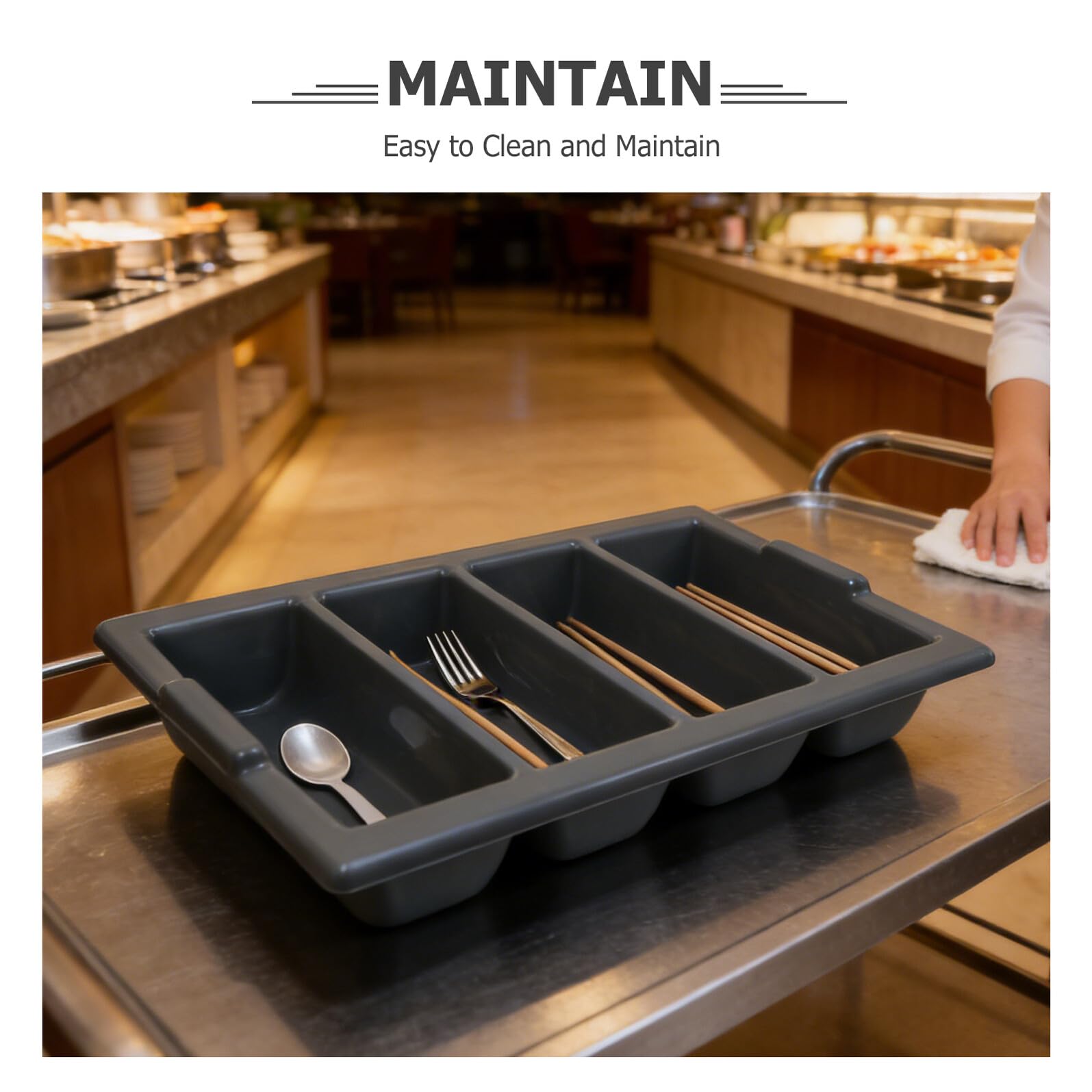 SHOWERORO Bandeja Organizadora para Cubiertos de Cocina 4 Compartimentos, Porta Utensilios de Plástico Apto para Alimentos, Adecuado para Buffet, Restaurantes y Uso Doméstico en Encimera