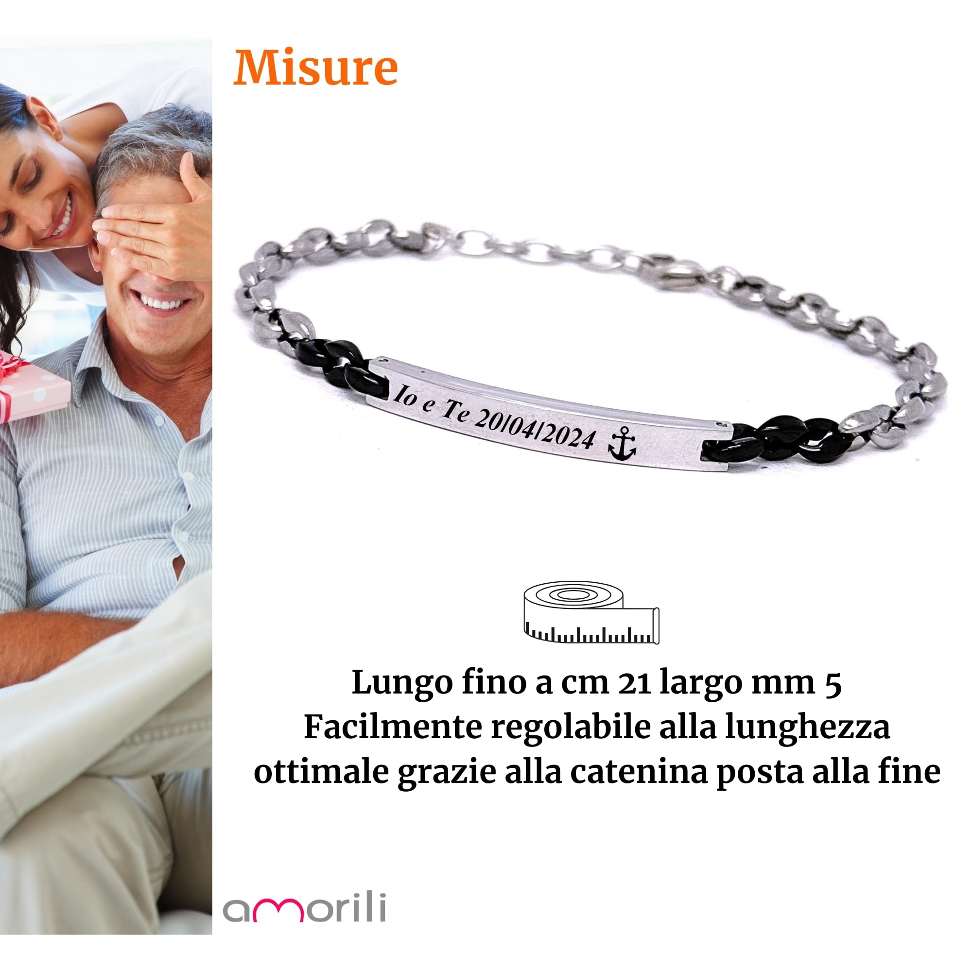 Bracciale Uomo Personalizzato in Acciaio Inox Maglia Marina con Incisione | Braccialetto Maschile Elegante Regolabile | Gioiello Personalizzabile Idea Regalo per Lui bcc3112