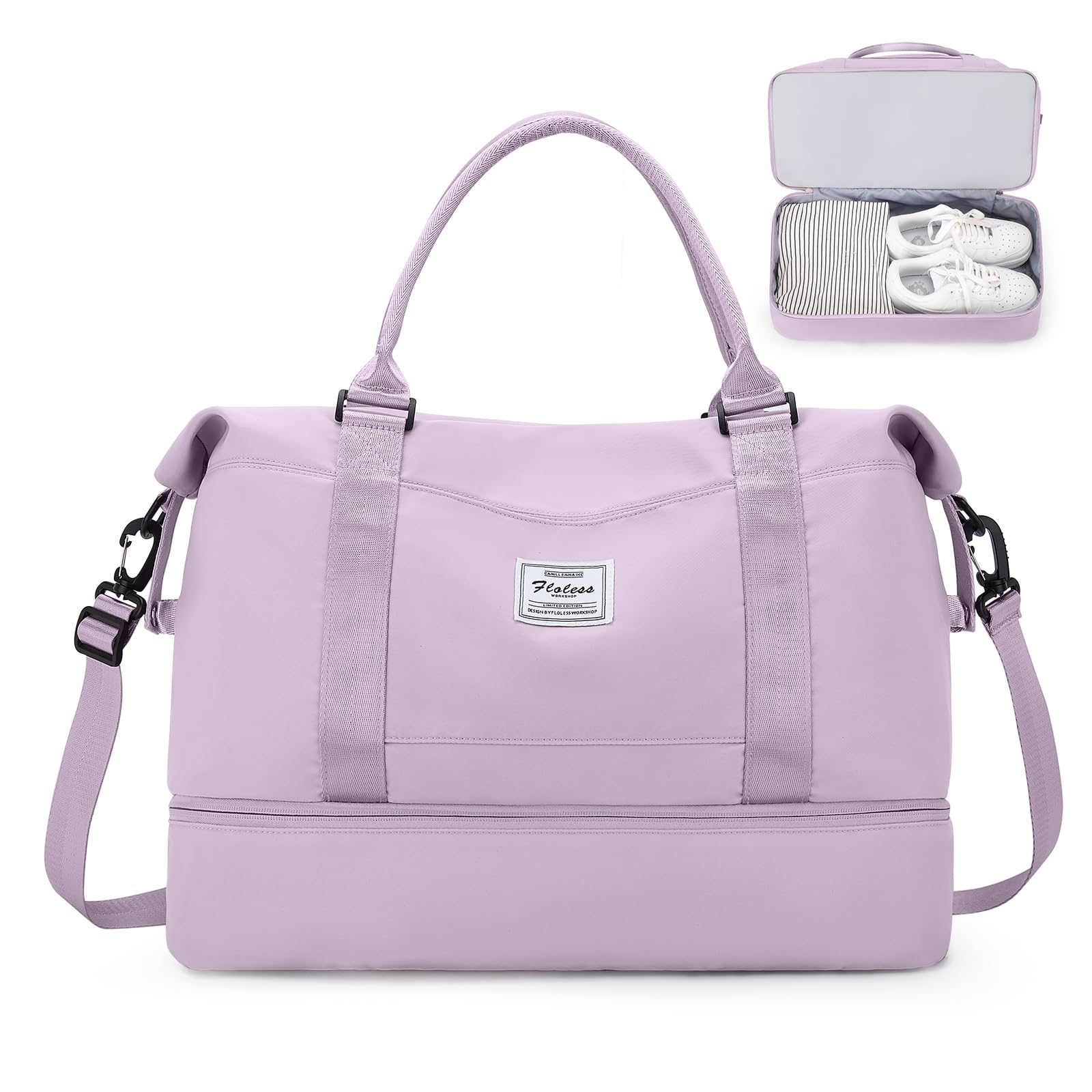 Borsone da Viaggio Donna, 45x36x20 Easyjet Bagaglio a Mano Borsa da Viaggio con Scomparto per le Scarpe, Borsa Sportiva Borsone da Palestra Grande, Borsa da Weekend,E7-Purpureo chiaro