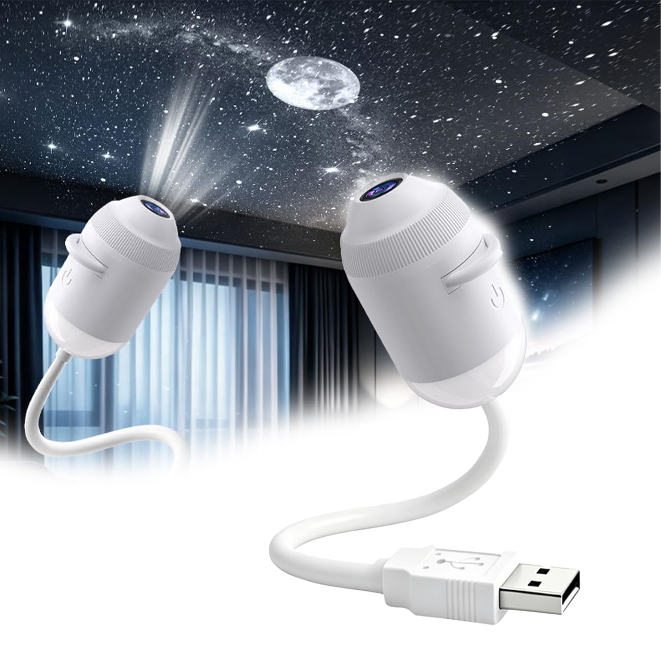 Sternenhimmel Projektor Lampe mit 360° Drehung, 24 Motive Nachtlicht mit USB, Mehrfach-Szenen & Augenfreundlichem LED – Schlafzimmer, Kinderzimmer, Auto & Geschenkidee