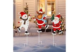 Festive 3-Pack Christmas Metal Yard Stakes: Cheerful Outdoor Holiday Decorations