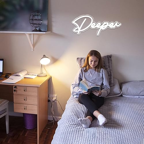 Miniatura 6 de Letrero de neón más profundo para decoración de pared, luz de neón LED blanca para dormitorio, bar, club, decoración de fiesta, fácil de colgar en
