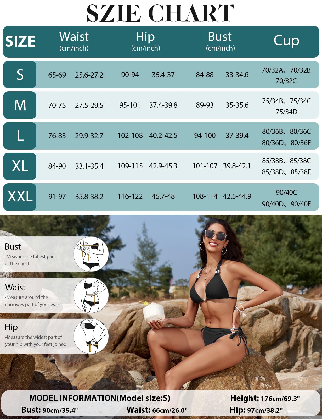 CMTOP Bikini Mujer Conjunto de Bikini Halter Triángulo Bikini Top y Braga de Bikini con Ajustable Cordón de Cintura Alta Sólido Traje de Baño 2 Piezas Sexy de Playa