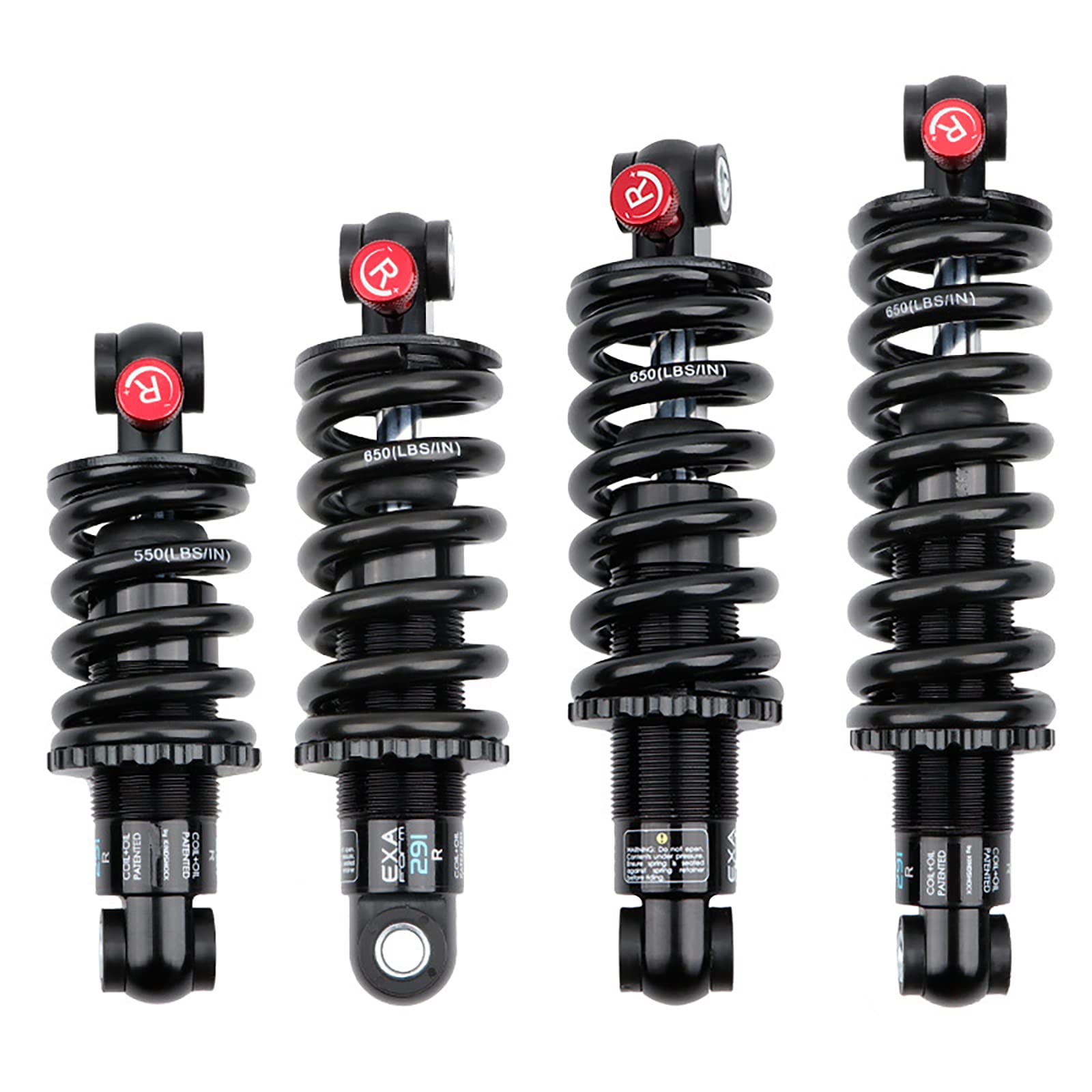 TINGSINGBike Rear Shocks, Coil+Oil Shock Absorber Adjustable Damping Hydraulic Rear Shocks for MTB/E-Bike/Scoters, 125MM/150MM/165MM/190MM 550LBS/650LBS