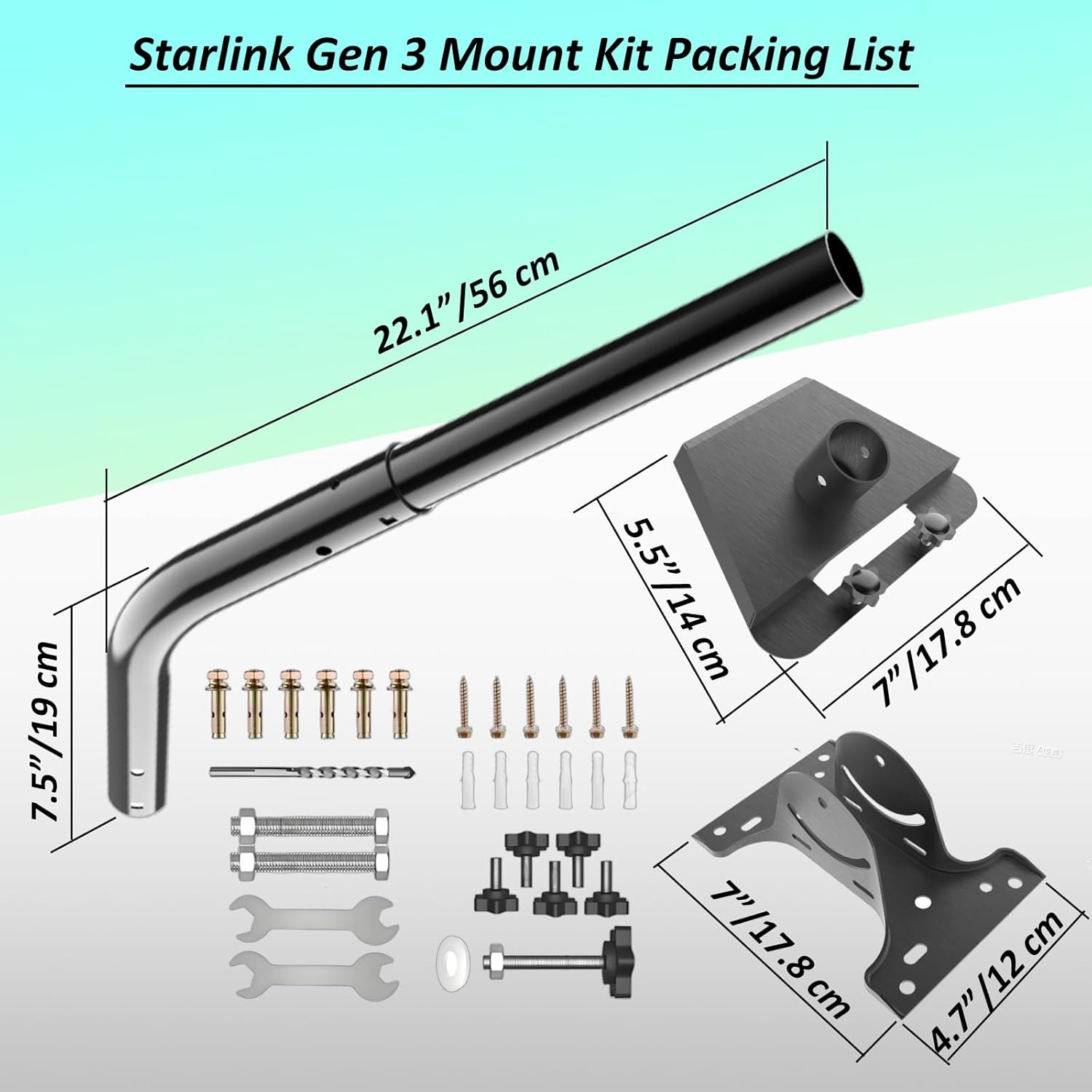 Starlink Gen 3 Mount Kit, Adjustable Starlink Gen 3 Mount with Starlink Gen 3 Pipe Adapter for V3 Starlink Standard Dish