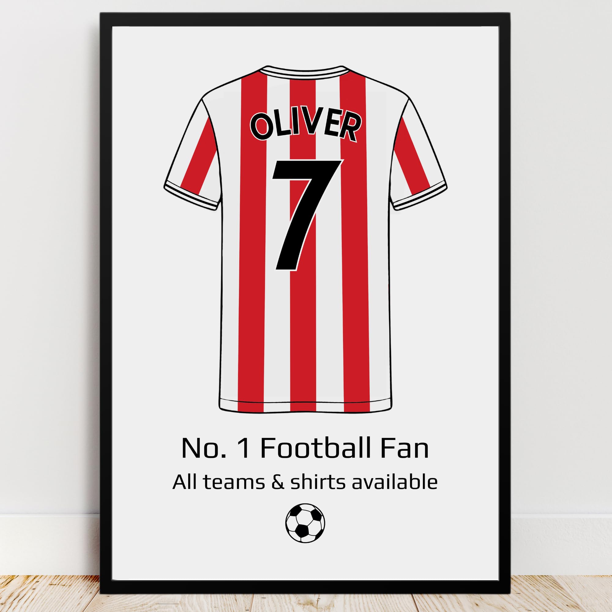 Personalised Sunderland Shirt Print | All Teams Available | Framed or Prints | Gift for Boy, Son, Brother, Dad or Grandad | Unique Footy Football Wall Art Keepsake Sports Fan