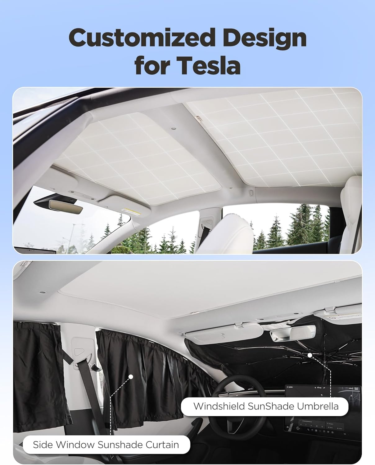 TPARTS Glass Roof Sunshade for Tesla Model 3 Highland 2024-2026(Premium/Performance) Foldable Sag-Free Sunroof Cover, Heat & UV Blocking Rapid Cooling Interior Accessories Set of 2 (Light Grey)