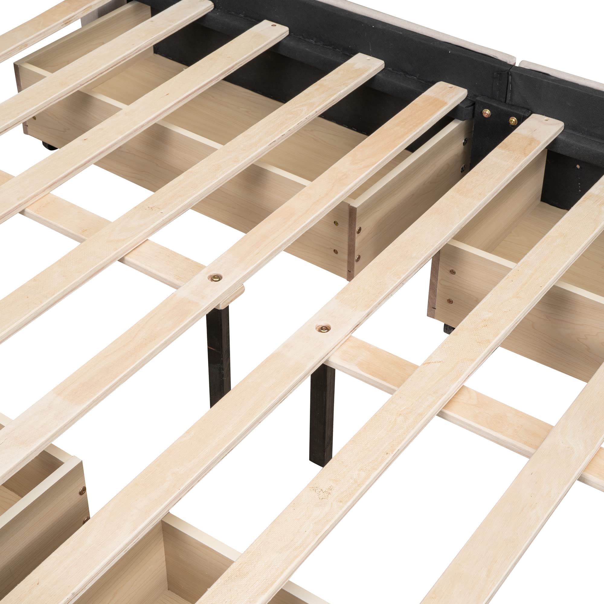Upholstered Platform Bed with Brick Pattern Heardboard, Linen Fabric