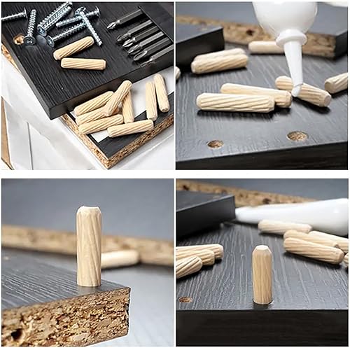 Miniatura 5 de Wooden Dowel RLECS - 50 pines de madera de 1.57 pulgadas (1.575 in), pasadores de madera acanalados para muebles, clavijas acanaladas de madera