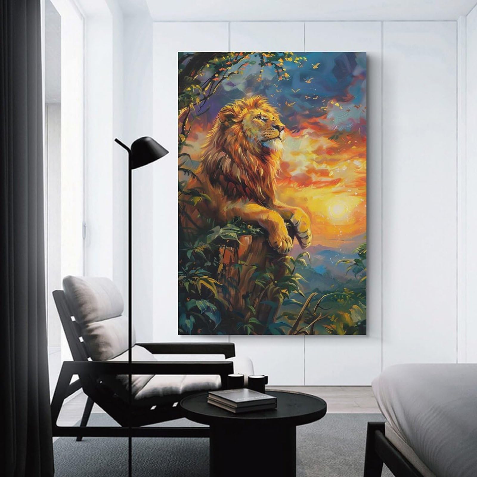 Junmoney Unframe-Style-11 Canvas Art Print Lion At Sunset Painting, 24X36inch(60X90cm), For Contemporary Homes, Apartments Or Offices, Decorative Canvas Decor For Home Updates