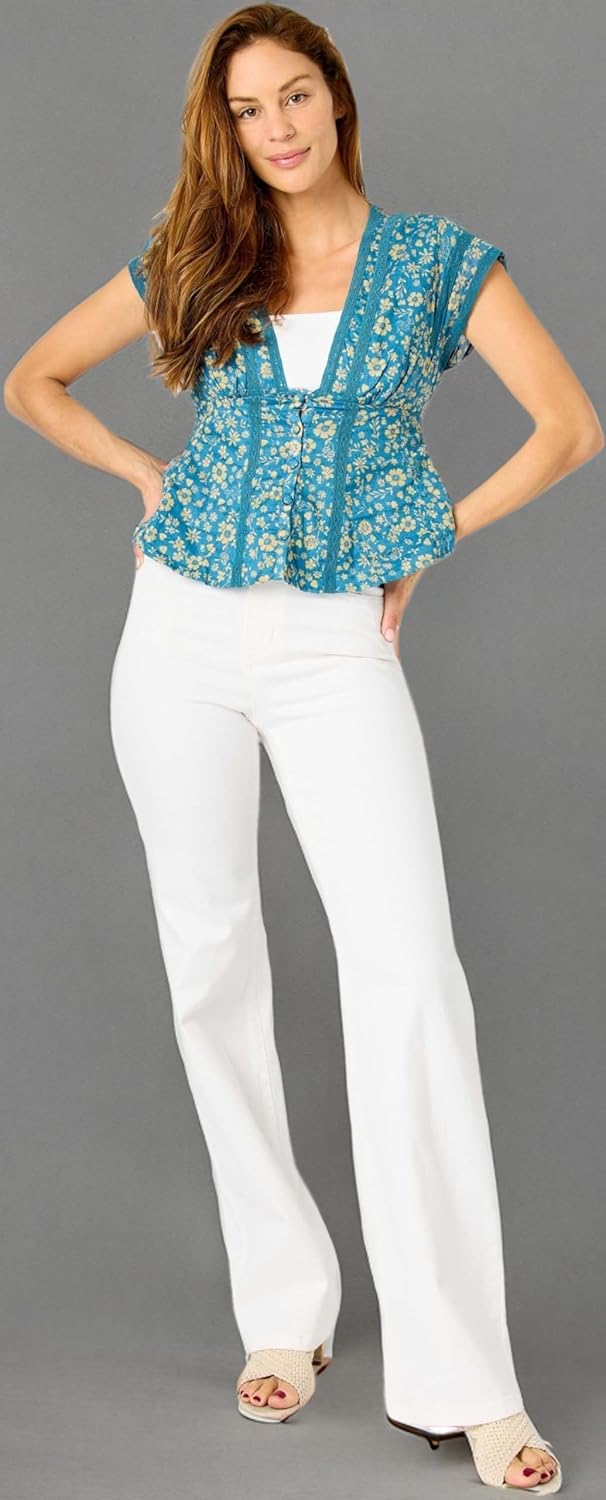 Judy Blue Women's High-Rise Braided Waistband White Wide Leg Jeans 88781 (White, 13) - Image 8