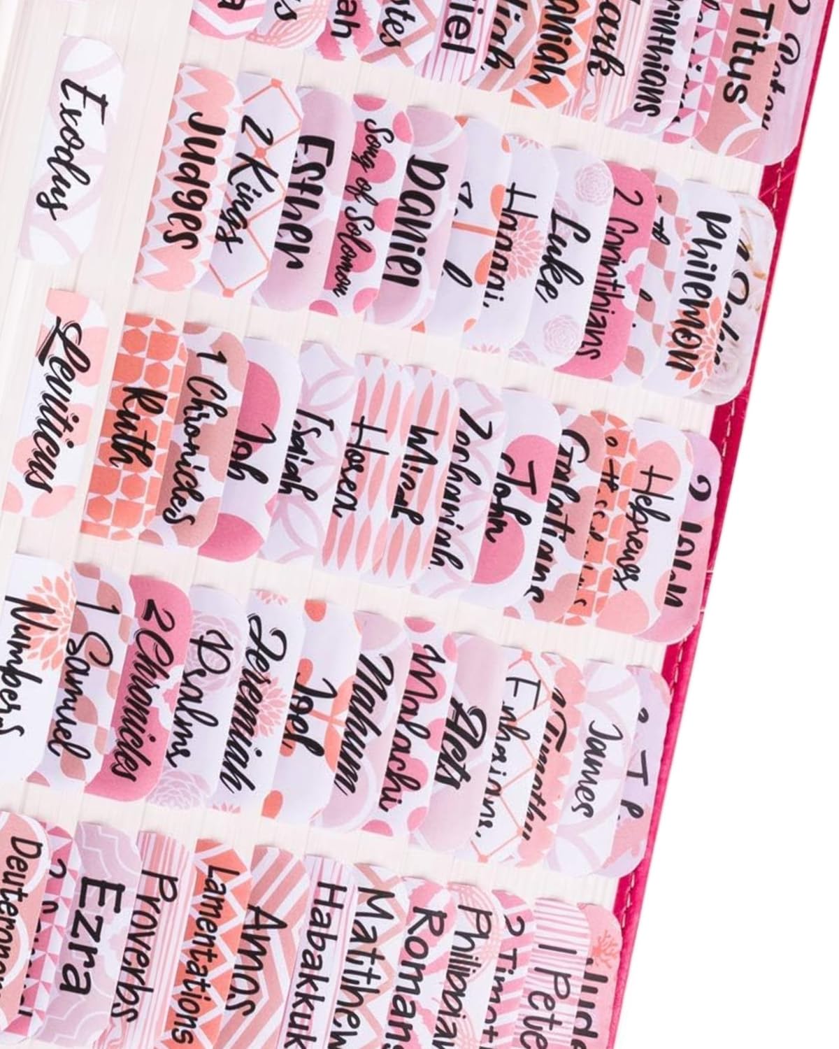 Pestañas de la Biblia para mujeres, 5 hojas, rosa, laminadas, Antiguo y Nuevo Testamento