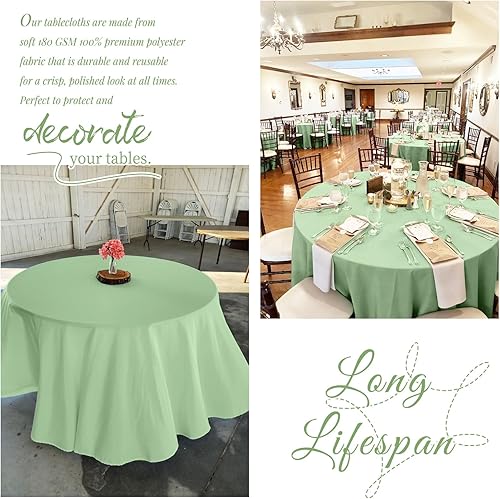 Miniatura 520 de Paquete de 8 manteles redondos blancos de 90 pulgadas, manteles redondos de poliéster lavables para mesa de tela decorativa resistente a