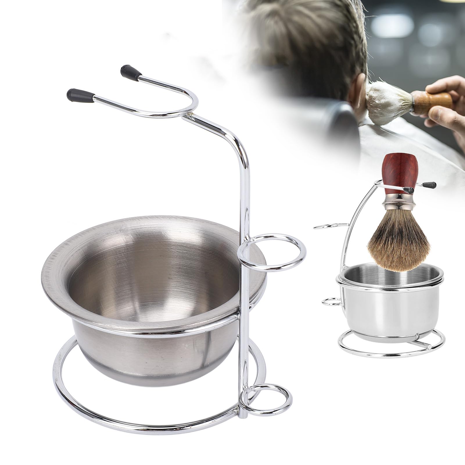 Supporto per Pennello da Barba con Ciotola per Sapone, Rasoi di Sicurezza in Acciaio inossidabile Set Porta Pennello da Barba Kit da Barba per Toelettatura per Uomo