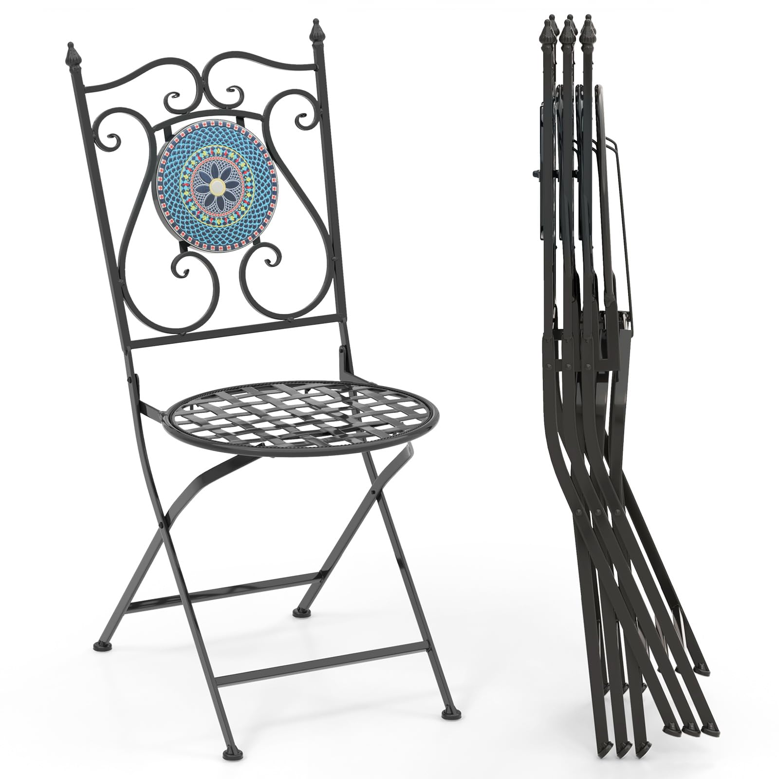 Amazon.com : Giantex Set of 4 Patio Folding Chairs, Mosaic Bistro