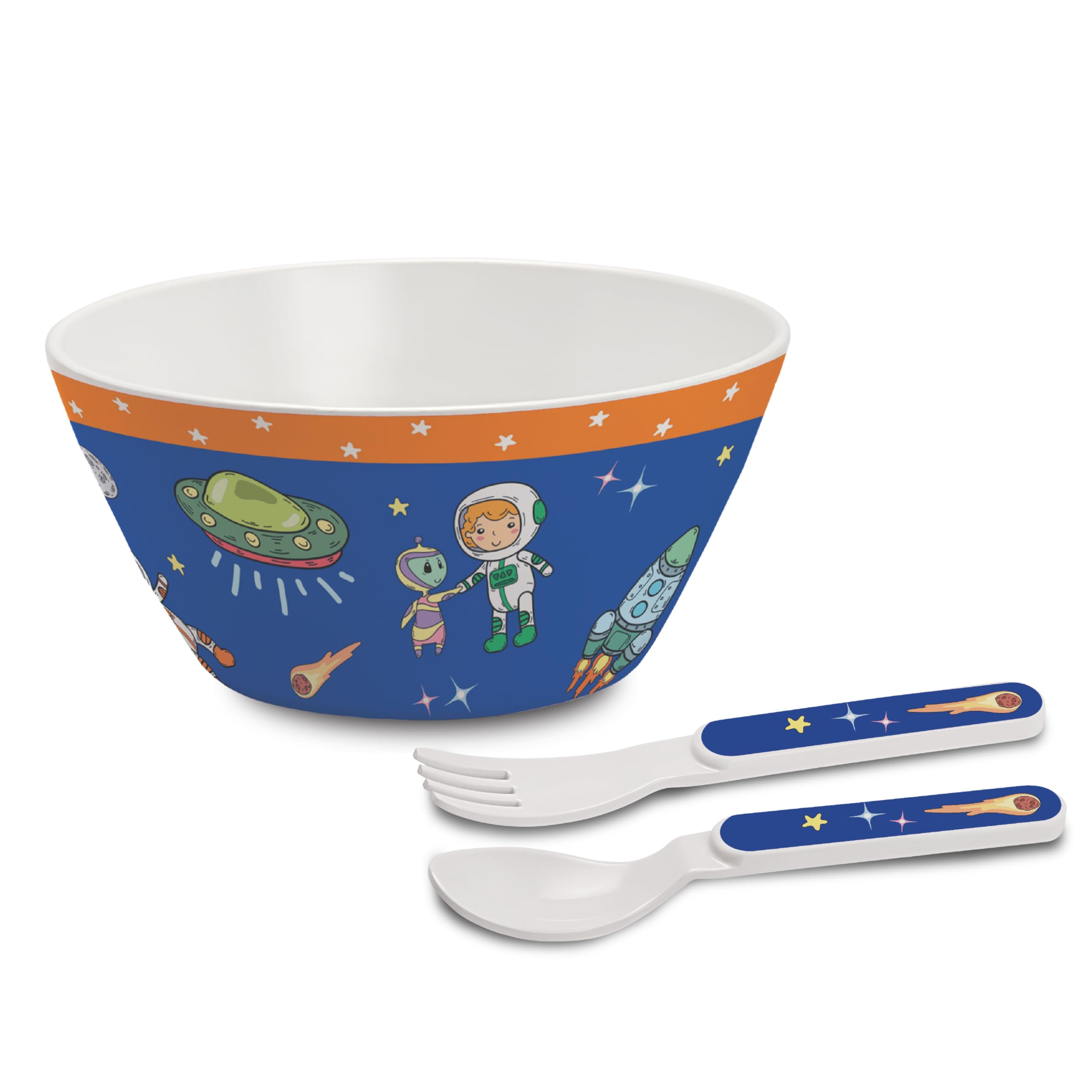 CELLO Kidzbee Cone Bowl Cosmic Explorer Melamine Bowl Set for Kids | BPA Free and Food-Grade Material | Attractive and Kidfriendly Designs | Break Resistant & Durable Set | Set of 3, Navy Blue-image-1
