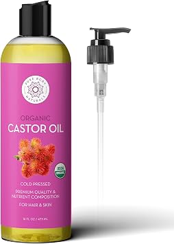 Organic Castor Oil for Face, Hair & Skin - 16oz, Cold Pressed | Hexane-free, unrefined aceite de ricino to nourish lashes, brows, nails & body; single-ingredient