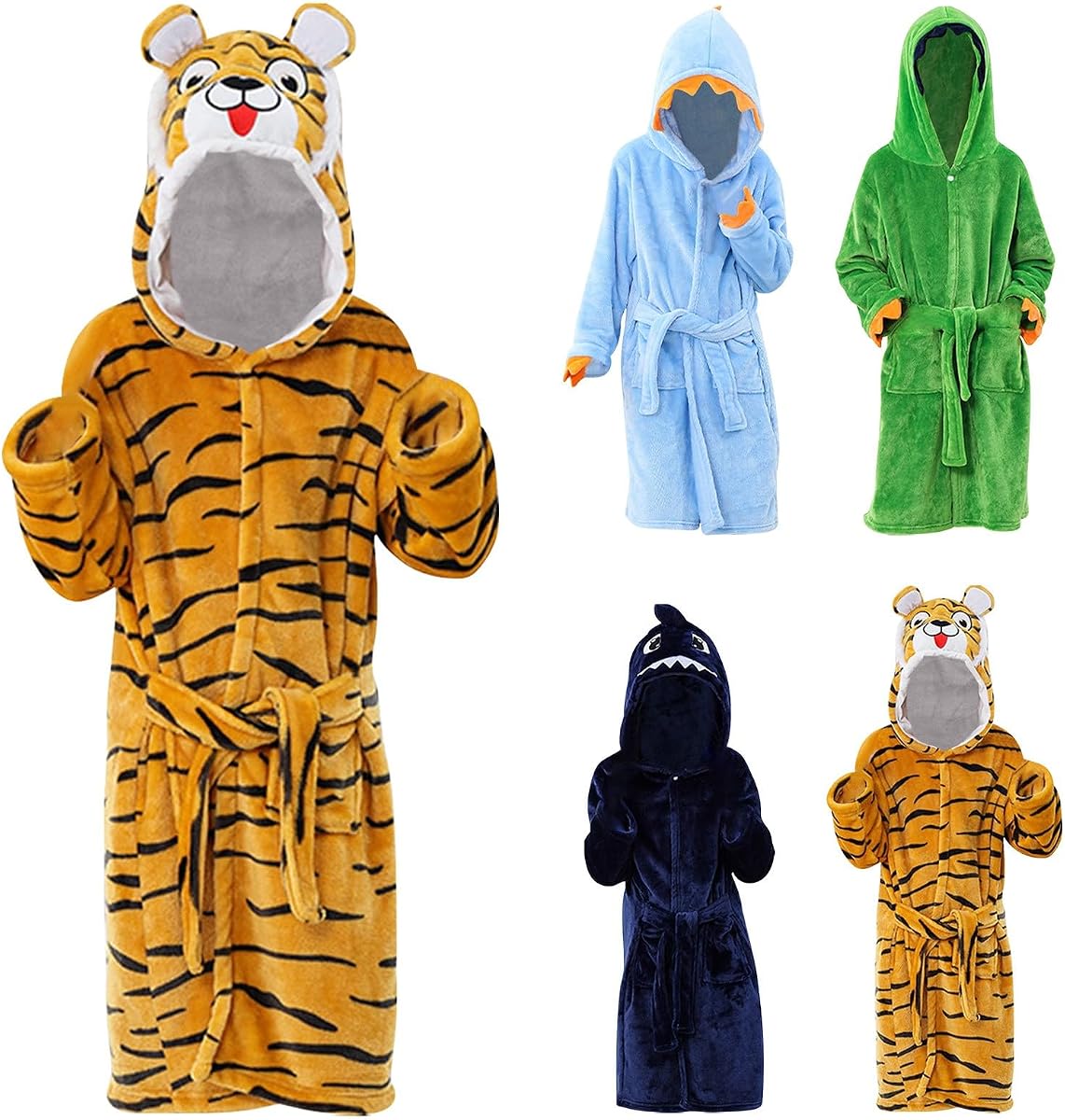 Toddler Baby Flannel Hooded Bath𝐑obe Kids Elastic 𝗡ight Fleece 𝐑obe Unisex Winter Warm Comfy Print