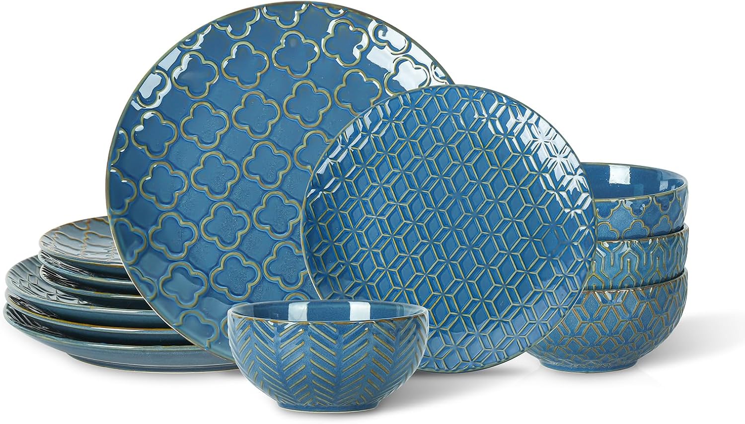 Sureasy Dinnerware Sets 12 Pieces, Ceramic Plates and