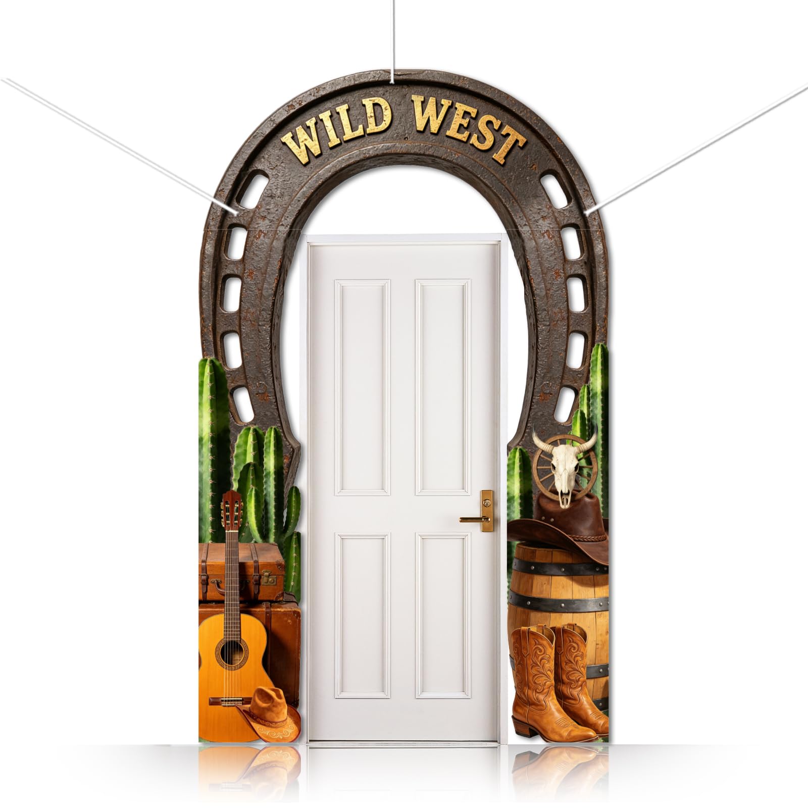 CUTHOLLOW 3Pcs Western Cowboy Horseshoe Themed Decorations Porch Sign Banner