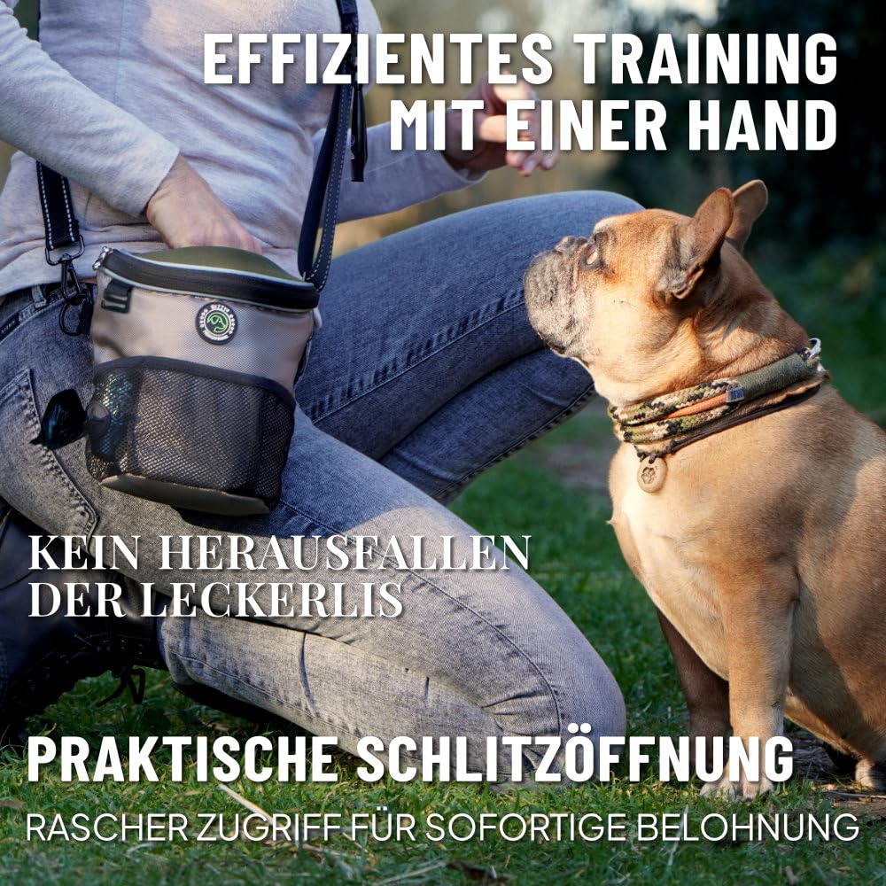 GIZZY® DAS ORIGINAL - Leckerlibeutel für Hunde - Innovative Einhand-Öffnung zur blitzschnellen Belohnung - Futterbeutel Hunde für Training & Welpenerziehung (Light-Gold)