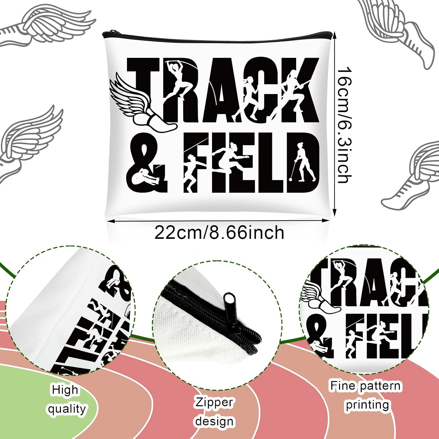 Tallew 9 Pcs Track and Field Makeup Bag Gift Sport Athlete Cosmetic Bag Toiletry Zipper Pouch Running Essentials Accessories for Women Runner Cross Country Marathon Souvenir Track and Field Lover Gift image 2