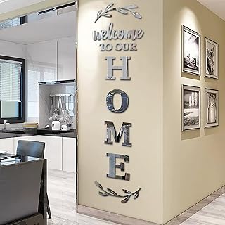 Home Wall Decor Welcome to Our Home Letter Signs - Acrylic Mirror Stickers for Living Room Bedroom Decor - Wall Decorations