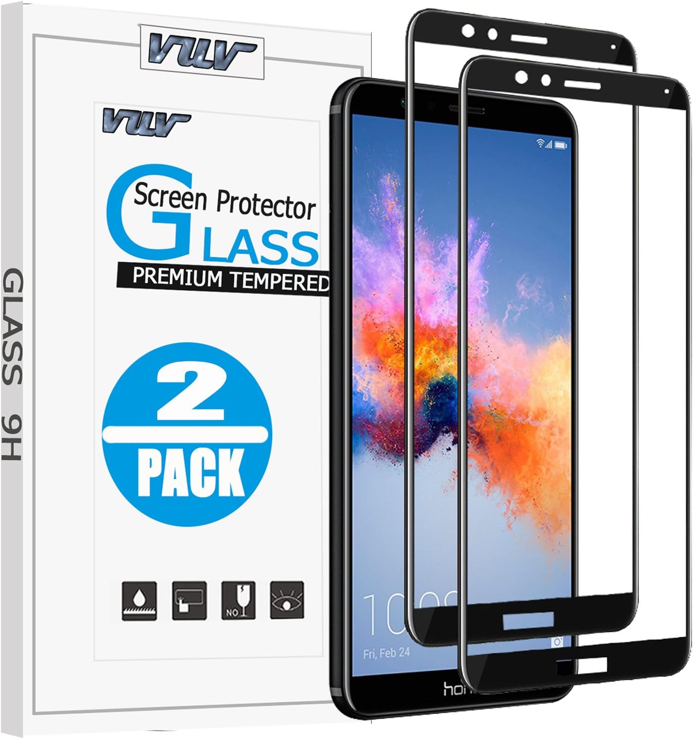 [2 Pack]Huawei Honor 7X Screen Protector, VUV [Full Coverage][2.5D Round Edge][9 Hardness][Anti-Scratch][HD Clear]Tempered Glass for Huawei Honor 7X with Lifetime Replacement Warranty (Black)