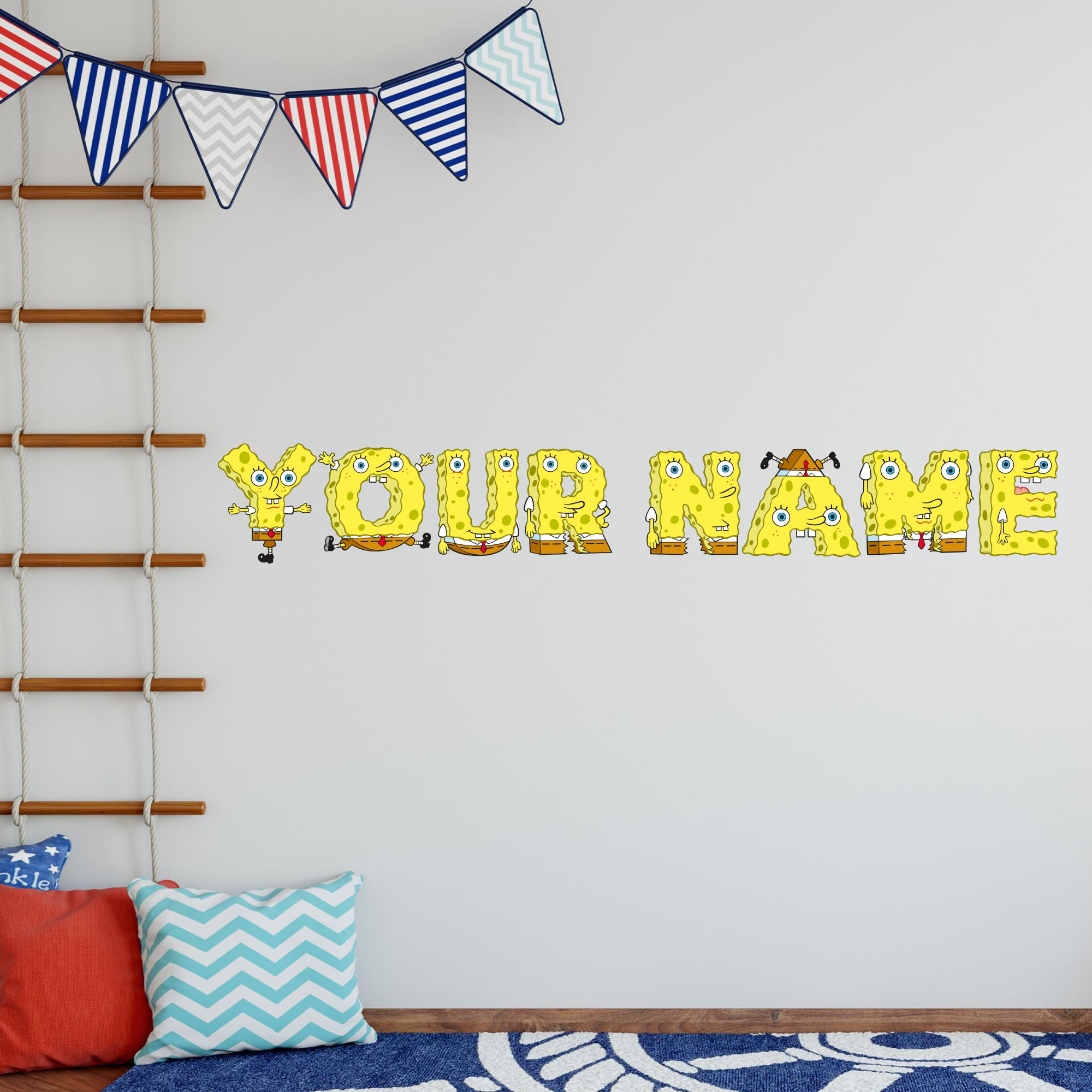 Themed Yellow Spongebob Wall Sticker - Alphabet Letter Personalised Name Decal Wall Art (60Cm Width)