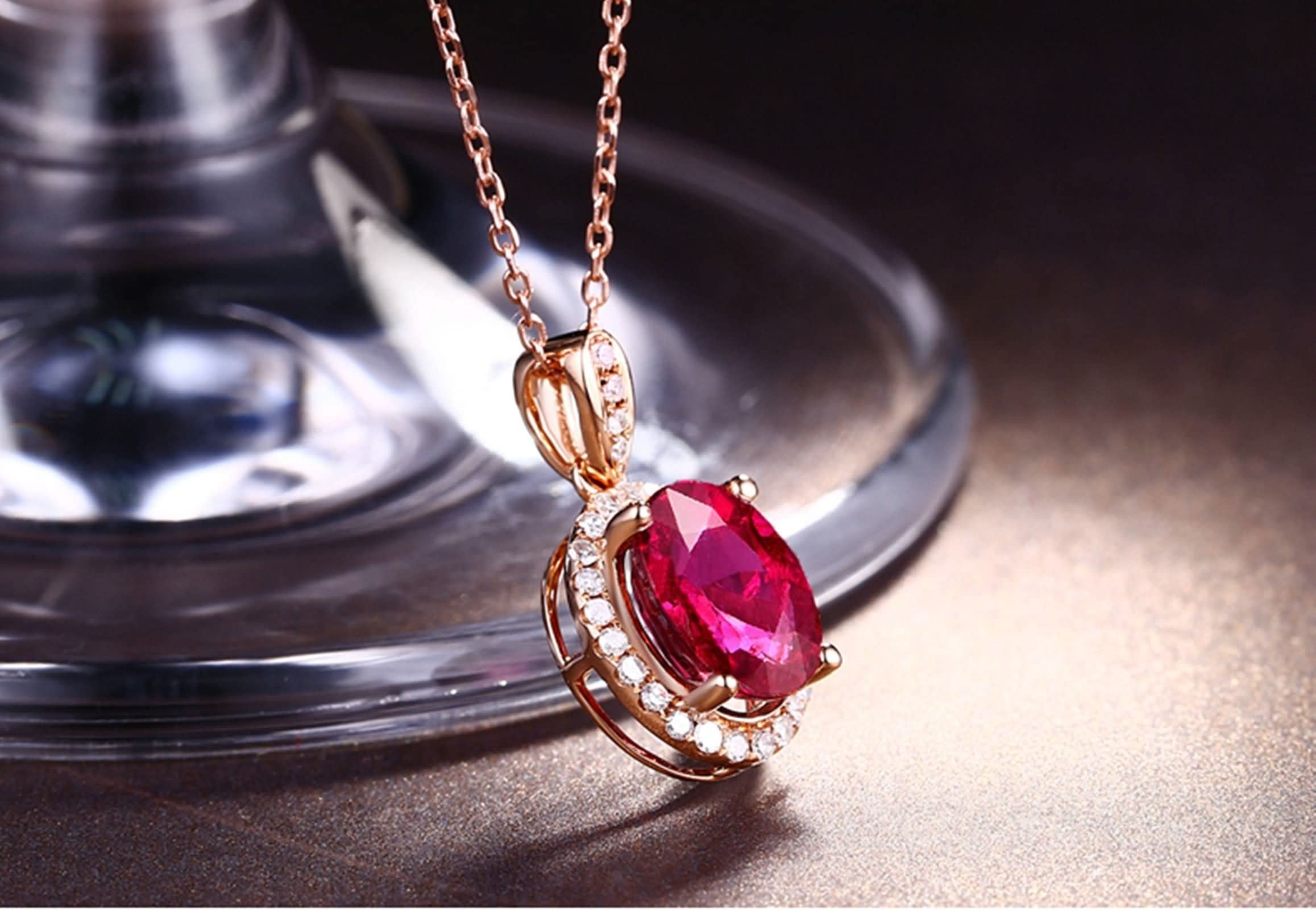 Collar con colgante colgante, cadena de oro rosa para mujer con muy buen corte de piedra preciosa de 18 quilates, lujoso collar de regalo para mujer