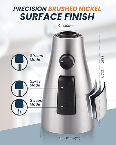 Miniatura 6 de ARCORA Cabezal rociador para grifo de cocina, níquel cepillado, boquilla rociadora de fregadero de cocina de 3 funciones con 9 adaptadores, repuesto