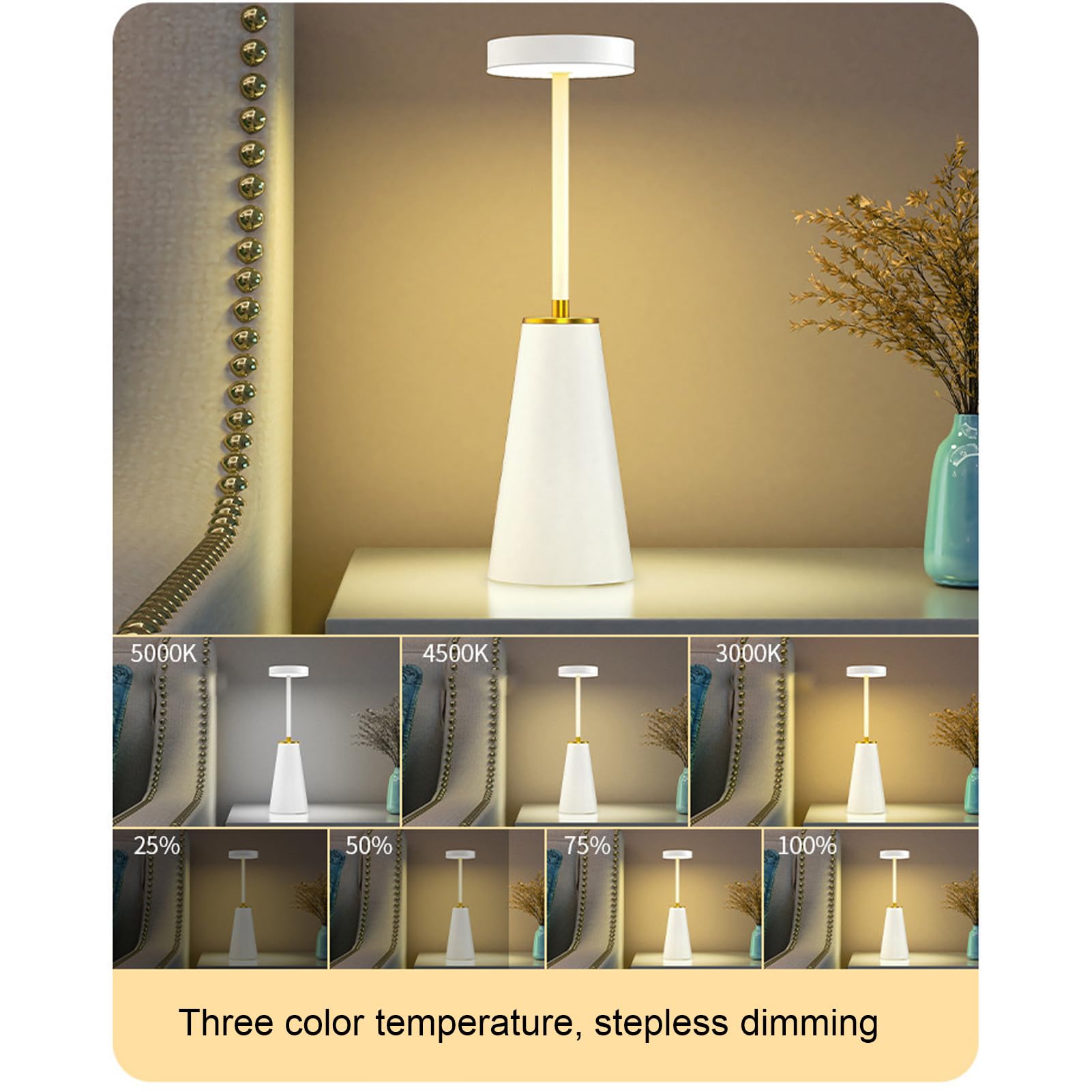 Lampada da Tavolo a Batteria con luminosità Regolabile, Luce Wireless per