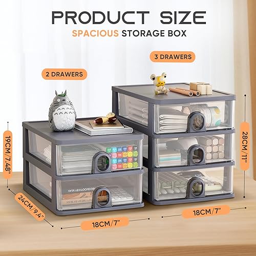 Miniatura 3 de DETEIN Cajones de almacenamiento de escritorio, organizador de escritorio con cajones, 2 cajones organizadores, cajones de plástico transparente