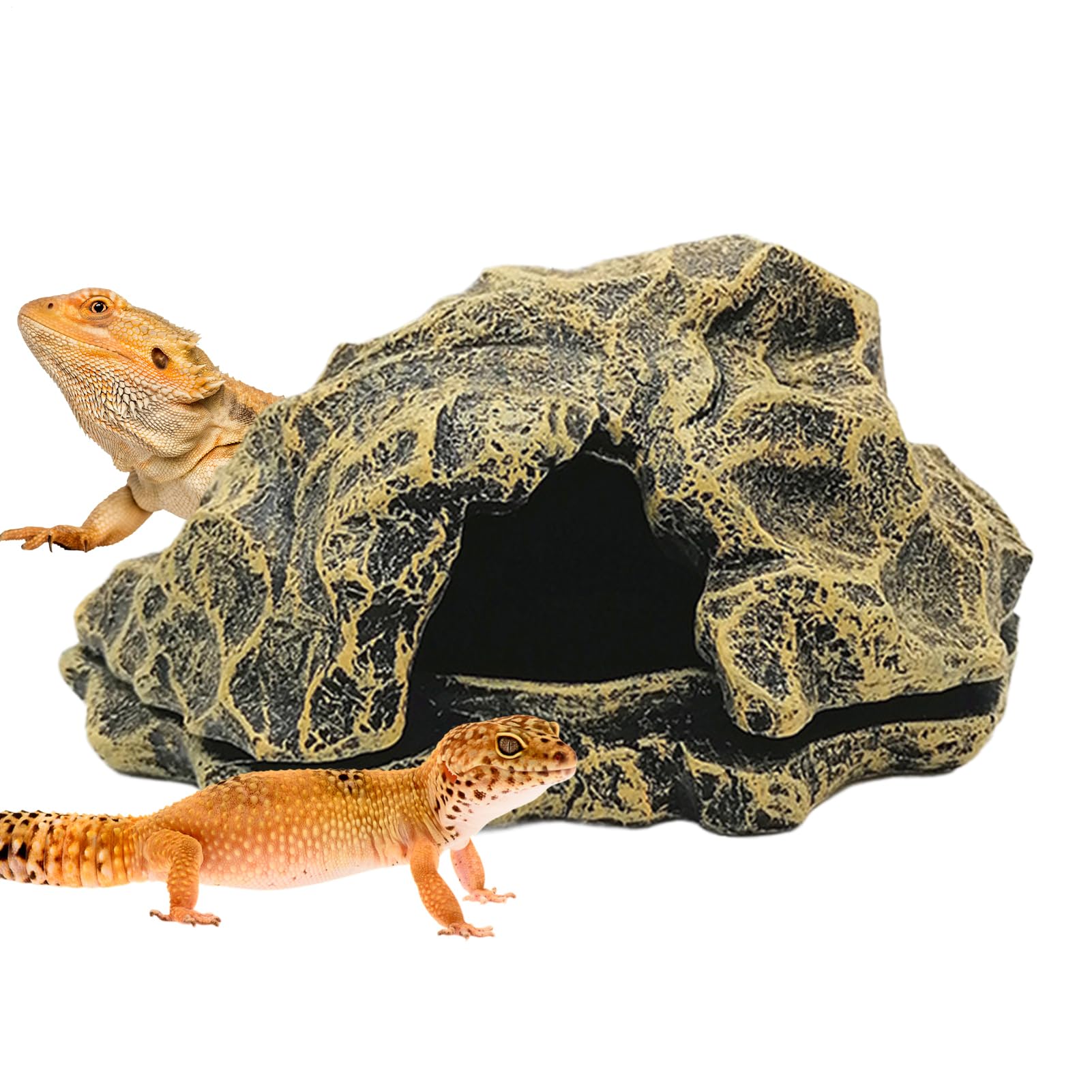 Tana Per Rettili - Roccia Finta in Resina Caverna per Drago Barbuto per Terrario,Piccola Zona Termica Decorativa Roccia Simulata Vasca per Pesci Decorazione Acquario per Granchi Gamberetti e