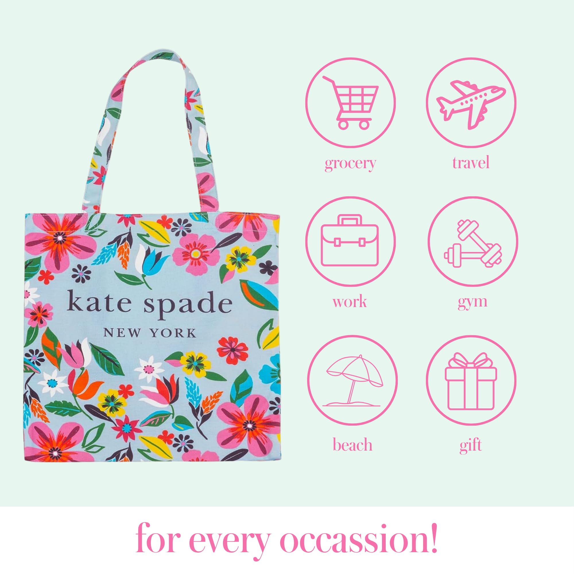 kate spade new york Bonita bolsa de lona para mujer, bolsa de playa de lona, bolsa de libro con bolsillo, diseño floral de safari, Safari Floral, S, Bolso