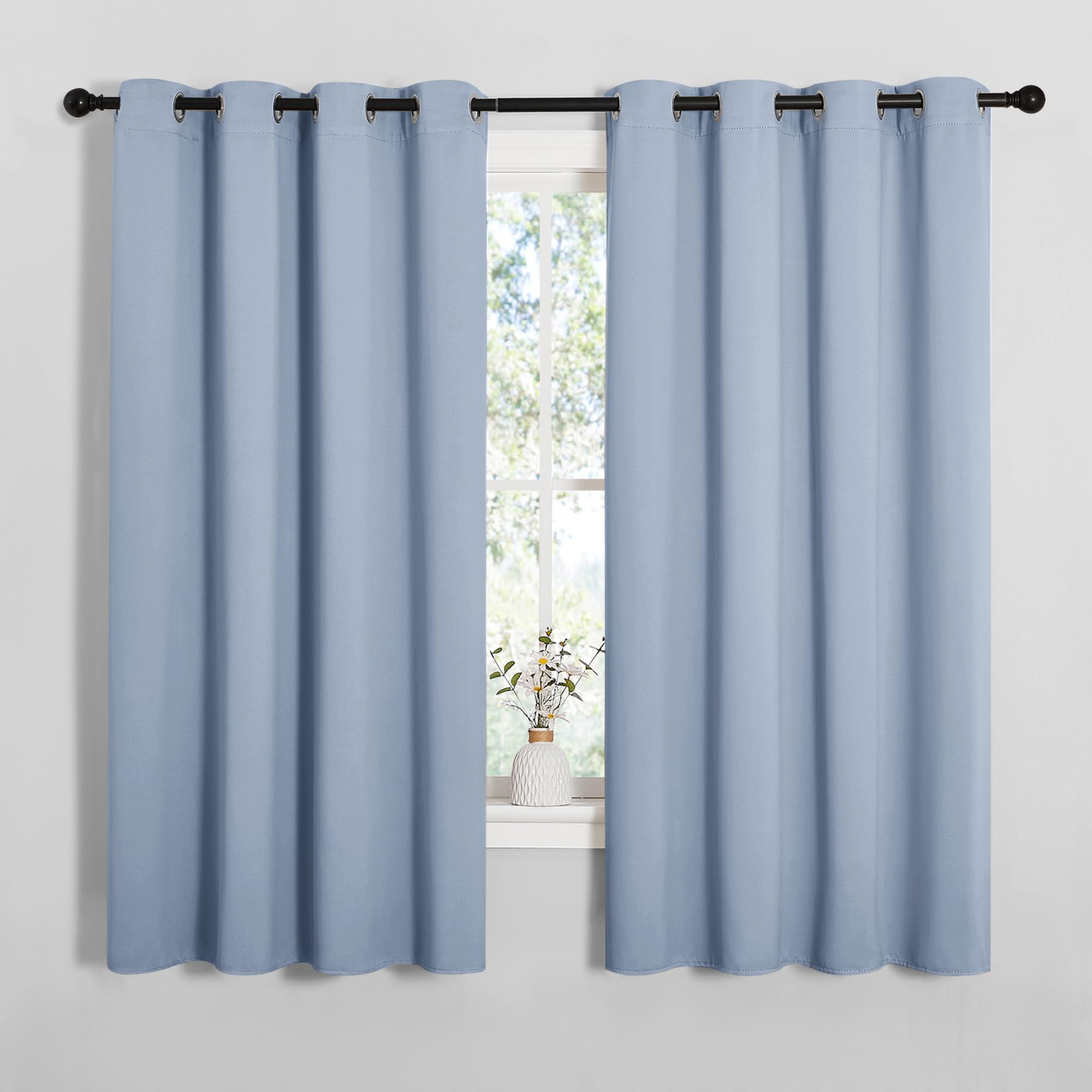 NICETOWN Vintage Blue Blackout Curtains 68 inches Length for Living Room, 2 Panels, 55" Wide, Thermal Insulated Decoration Drapes for Bedroom Window