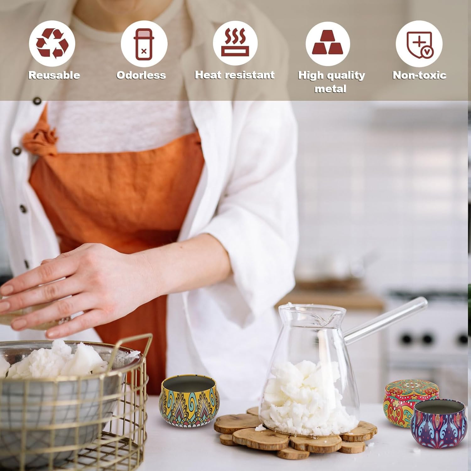 24個入り キャンドル缶 蓋付き 4.4オンス 空キャンドルジャー 花柄 丸型 金属製キャンドル容器 蓋付き キャンドル作り DIY