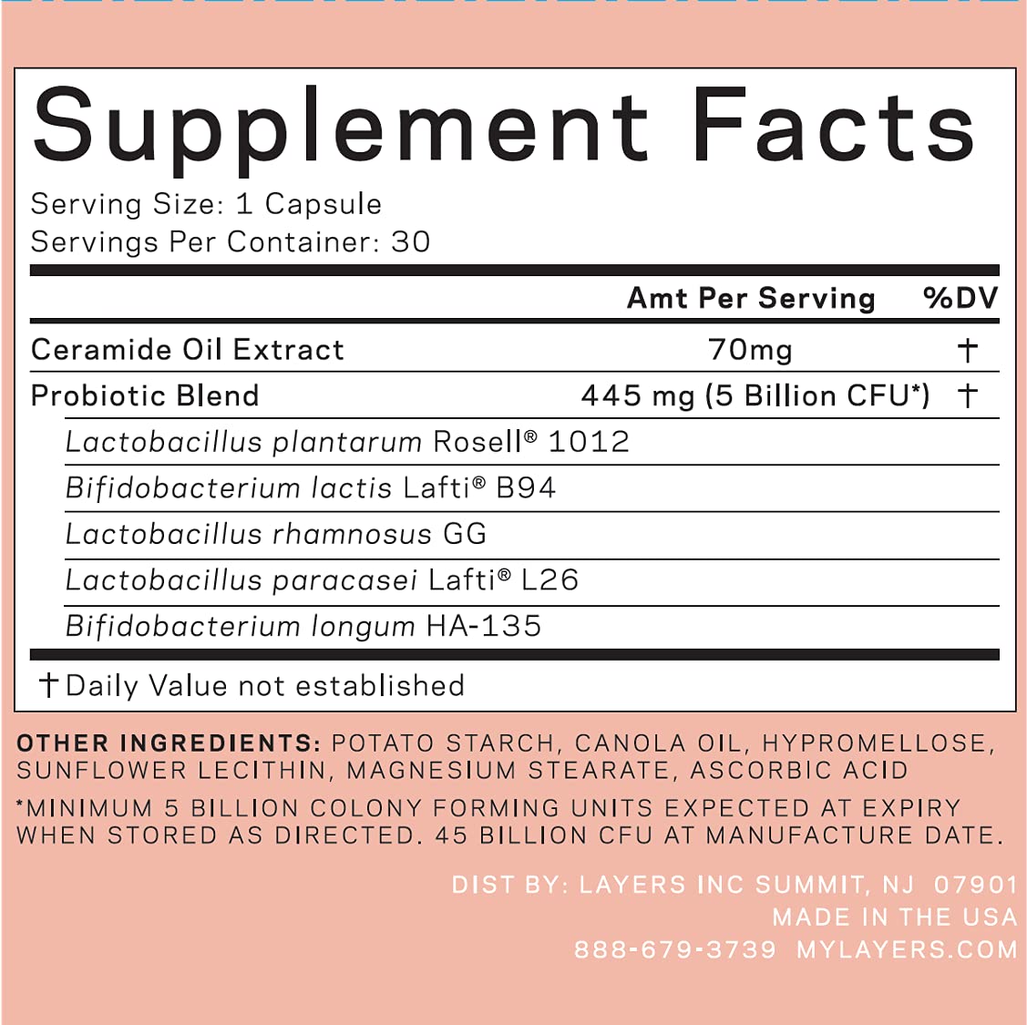 Layers Daily Glow Probiotic Supplements | Clinically Effective, Increased Elasticity, Luminous Skin | Vegan & Non-GMO & Gluten Free | 30ct : Health & Household