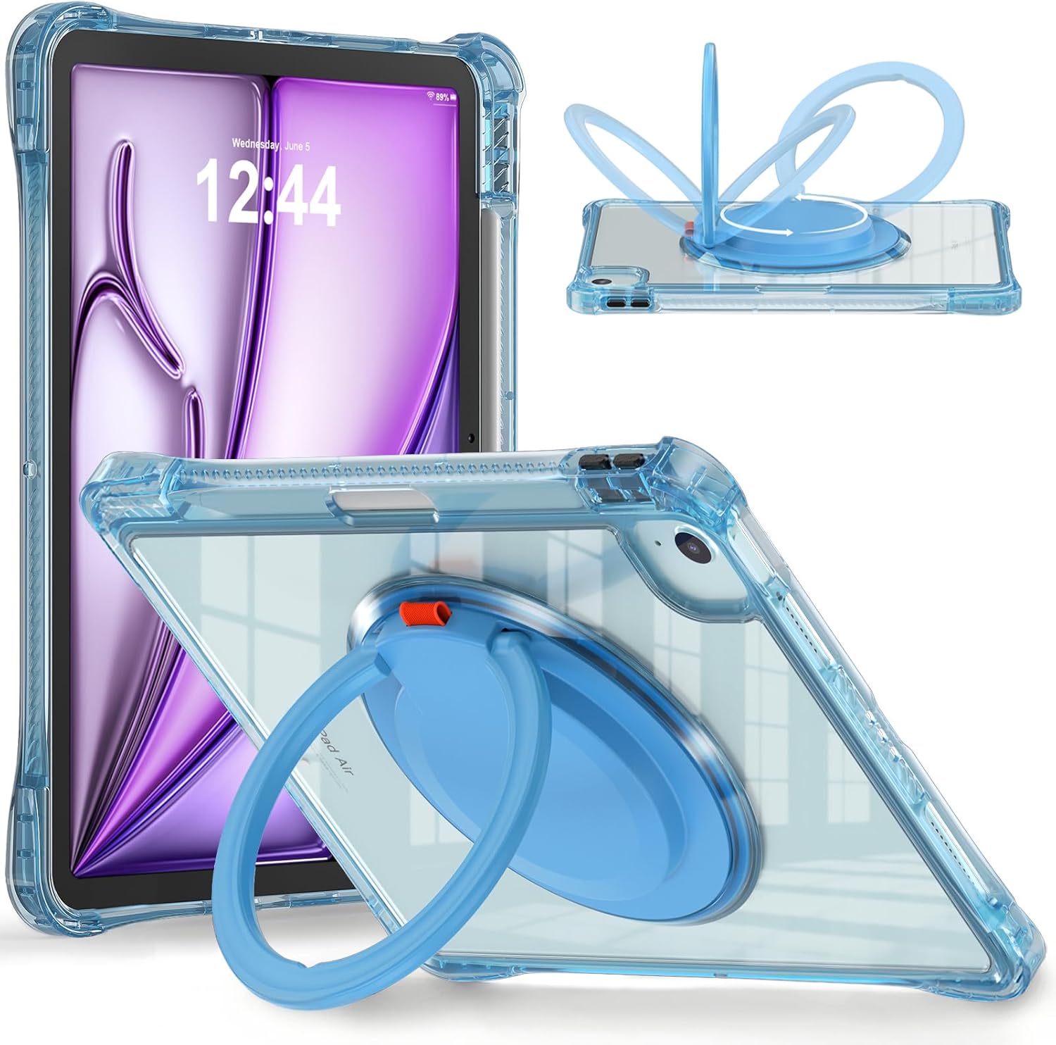 MEEgoodo Case for iPad Air 11 inch (M4) 2026/(M3) 2025/(M2) 2024&iPad Air 5th/4th Generation 10.9 inch 2022 2020, Soft TPU Frame Tablet Cover with Rotating Stand/Clear Acrylic/Pencil Holder,Light Blue