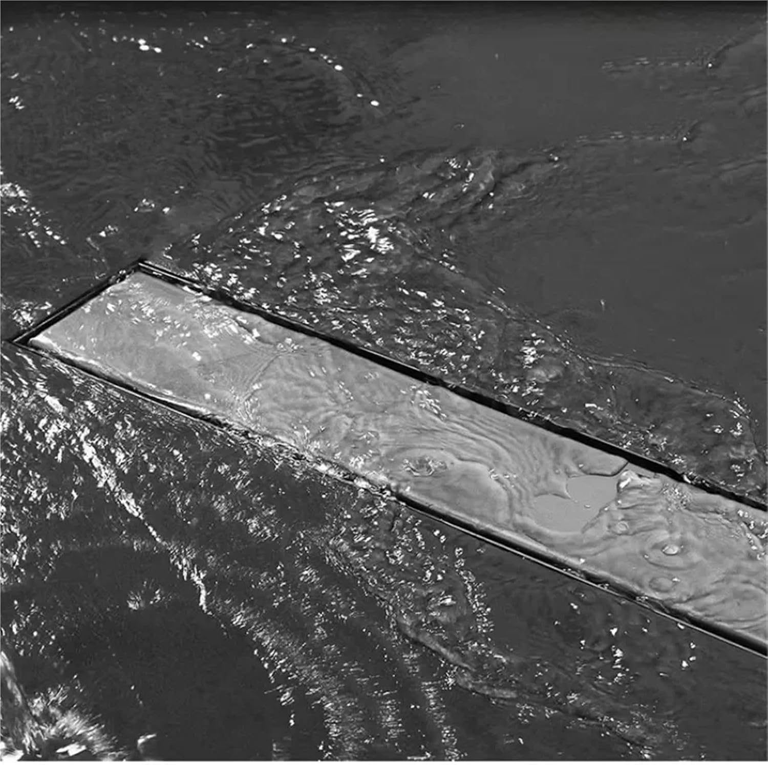 Stainless Steel Tile-Inlaid Rectangular Floor Drain, Bathroom Shower Room Black Extended Deodorant Floor Drain(8X40cm C)