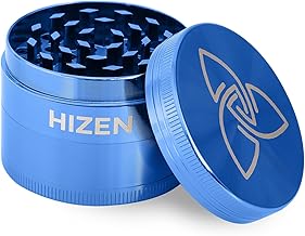 HIZEN Basic Grinder Diameter 49 mm, 4-Piece Herb Mill, Crusher Set for Dried Herbs, Pollen, Flowers, Spices with Pollen Compartment and Scraper (Blue)