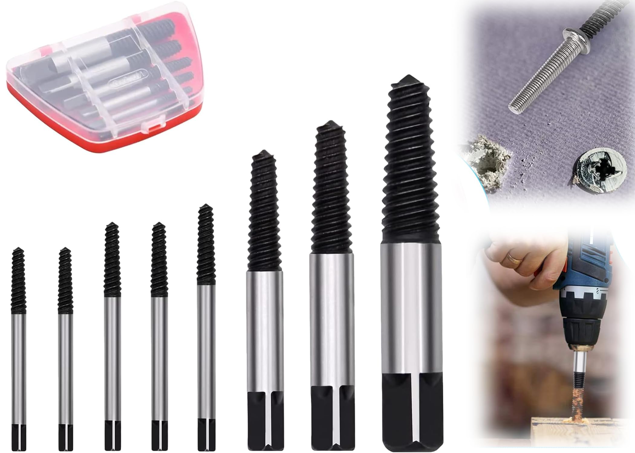 Azonee 8 Pcs Damaged Screw Extractor Set, Carbon Steel Broken Bolt Extractor Easy Out Fastener Kit, Water Pipe Remover Kit for Removing Stripped Screws and Broken Bolts With Storage Box