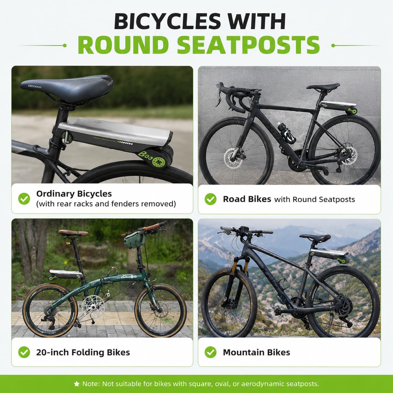 Kit Conversione Bici Elettrica con Controllo Via App,Kit di Conversione E-Bike con 4 modalità di Assistenza, Installazione Rapida, Nessuna Sostituzione di Componenti, Autonomia di 50 Km Green
