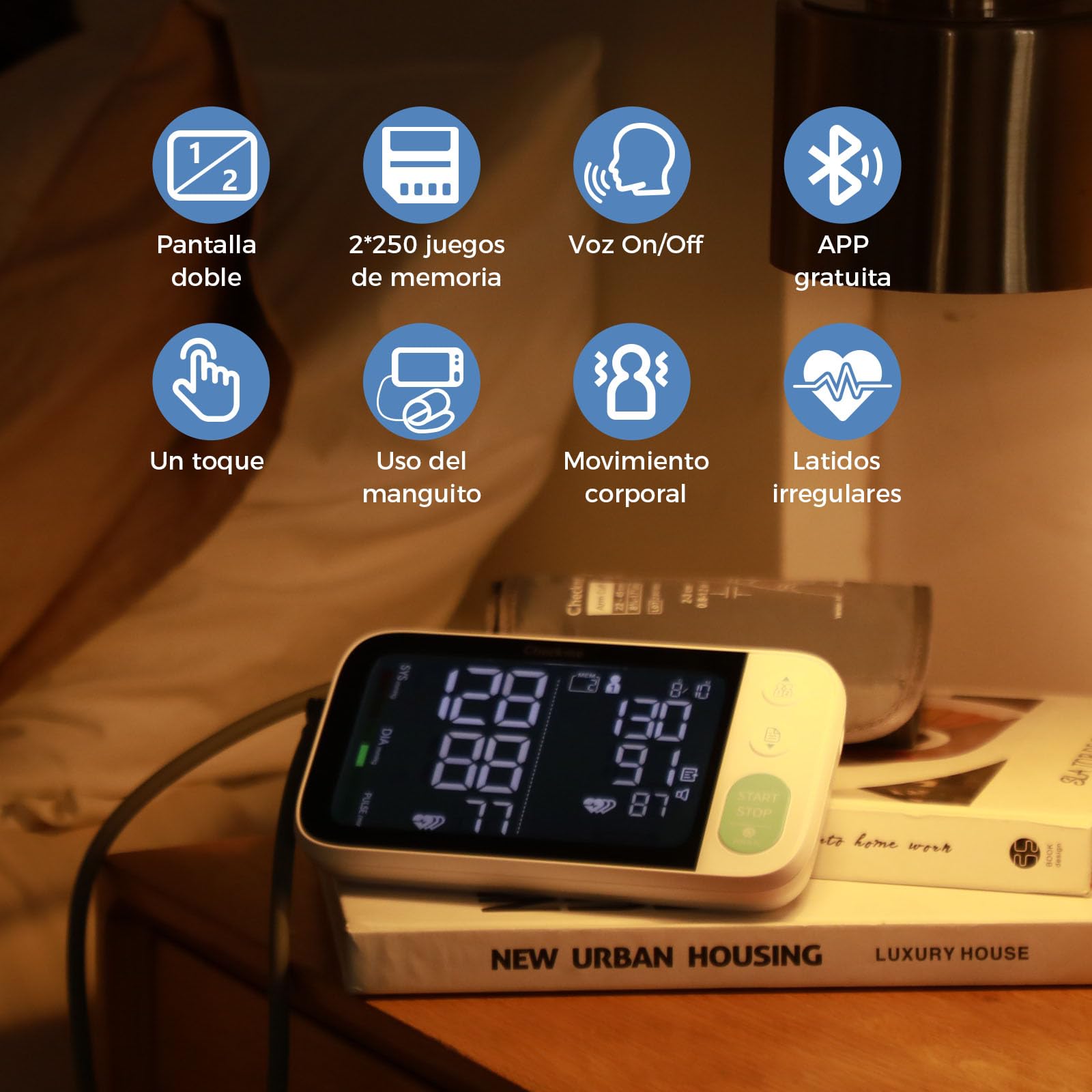 CheckMe Tensiómetro de Brazo con Pantalla Grande para Resultados Comparables, Tensiómetro Bluetooth con Detección de Arritmias, También para Embarazadas y Diabéticos, 22-45cm