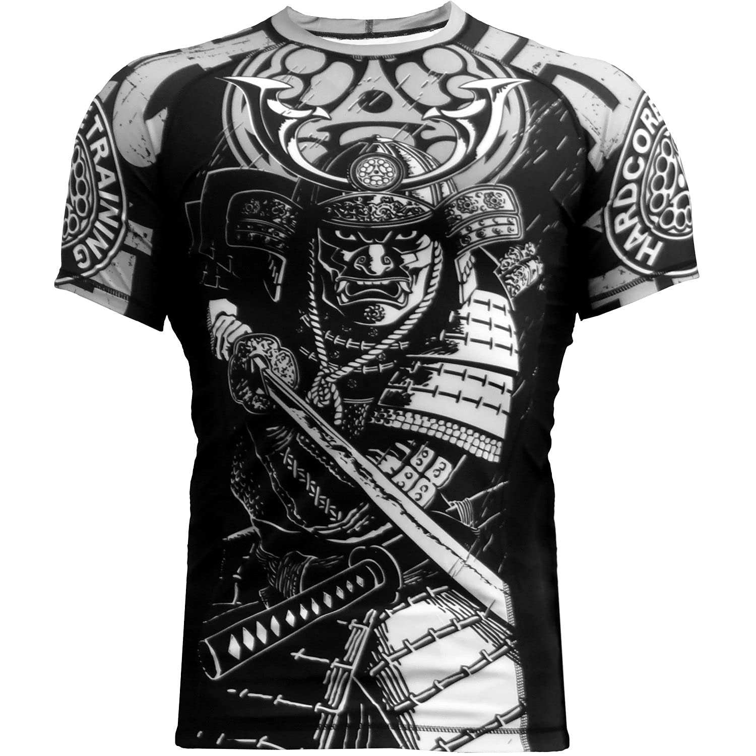Hardcore TrainingBudo Grey Men's Rash Guard Compression Short Sleeve MMA No-Gi Tight BJJ Grappling Base Layer Fitness