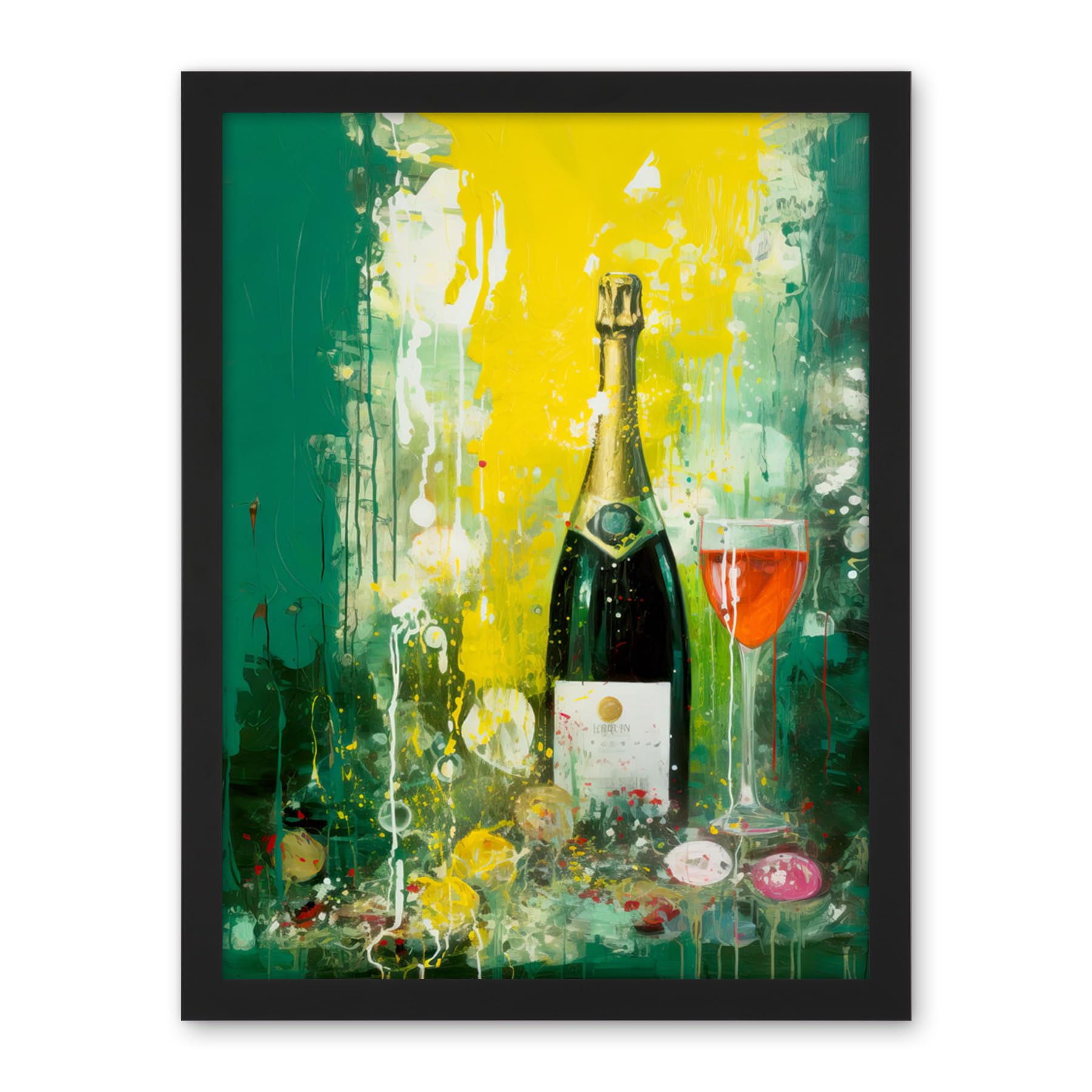 Artery8 Bubbly Pink Champagne Sparkling Wine Celebration Artwork Framed Wall Art Print 18X24 Inch