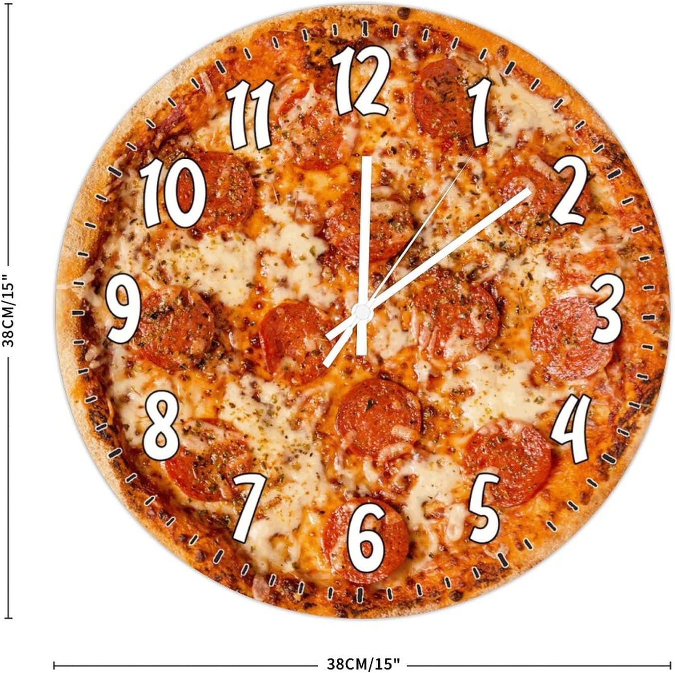 Cheese Bacon and Ham Pizza Wooden Clock Battery Operated Wooden Wall Clocks Food Kitchen Decor Clock for Laundry Room Bedroom Restaurant Wall Decor 15Inch Round Clock Birthday Housewarming Gift